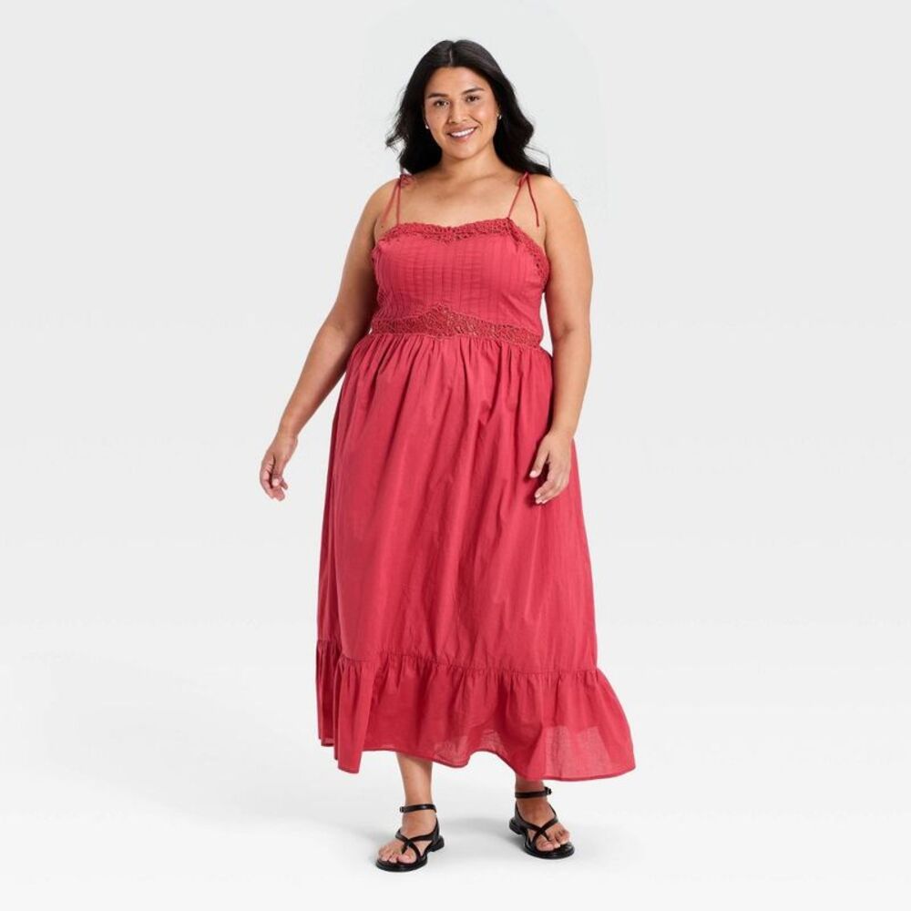 Women's Lace Cami Midi A-Line Dress - Universal Thread Berry Pink 1X